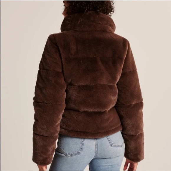 Abercrombie & Fitch Brown Faux Fur Mini Puffer - Picture 6 of 11